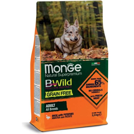 Monge B Wild Grain Free Anatra Con Patate Cibo Secco Per Cani