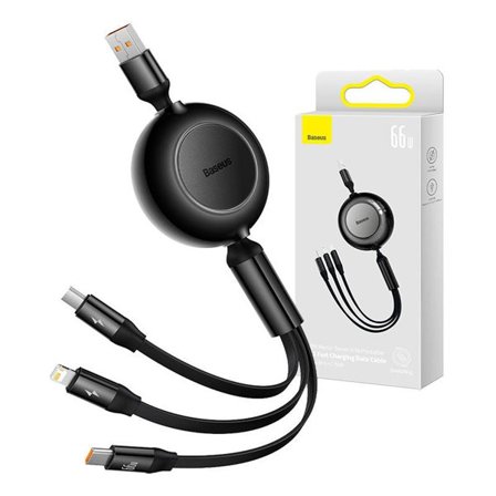 Baseus Bright Mirror 3, USB 3-i-1-kabel for micro USB / USB-C / Lightning 66W / 2A 1,1 m (svart)