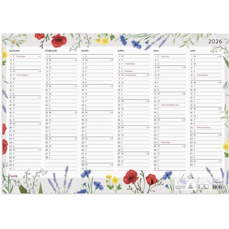 Burde Väggblad Blomster 2026 - Lyreco - Almanackor och kalendrar - Väggkalendrar - Väggblad