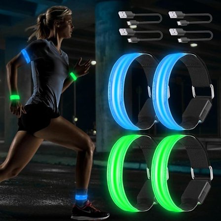 4-pack USB Laddningsbara LED-Armband, LED Löpning Reflex Armband, Justerbart Blinkande Remsa Säkerhets LED-Ljus Armband för Arm/Handled