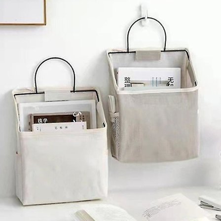 2 stk Bomuldslinned Væghængt Opbevaringspose Væghængt Organizer Bog Magasin Holder