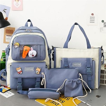 Student pige rygsæk skuldertaske skoletaske sæt lærred student koreansk stor kapacitet campus