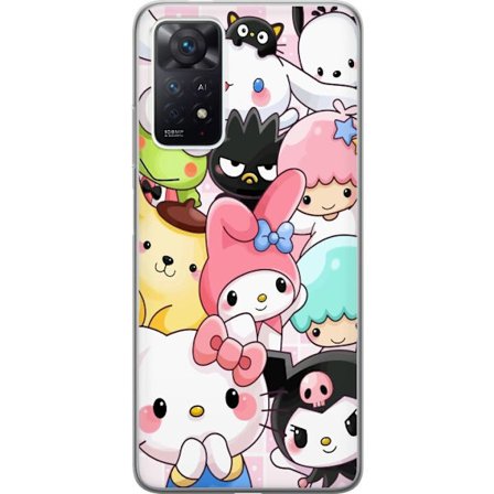 Yhteensopiva Puhelinkuori Xiaomi Redmi Note 11 Pro Tiheä kuvio suloisia hahmoja, joilla on suuret silmät eri väreissä ja ilmeissä LABUBU-tekstillä