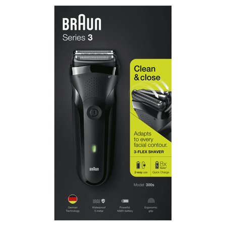 Braun Series 3 300 Elektrisk Barbermaskin (sort) 3 barberingelementer, tråløs, oppladbart batteri, kan vaskes under rennende vann