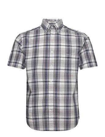 Reg Ut Poplin Check Ss Bd Kortermet Skjorte Hvit GANT*Betinget Tilbud
