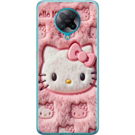 Kompatibelt Mobildeksel til Xiaomi Poco F2 Pro Hello Kitty rosa fluffy bakgrunn med ikoniskt ansikt og kawaii-estetikk