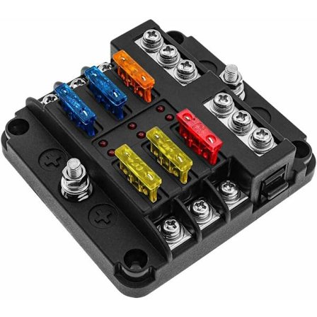 6-veis 12V sikringsboks, sikringsholderblad sikringsblokker med 16 sikringer 6 LED-indikatorlys Beskyttelsesdeksel for 12V/24V bil Automotive Boat 