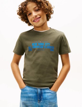 Tommy Hilfiger Nyc Print Graphic Tee Ss - Khaki green - 140