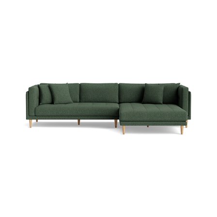 Cali chaiselong sofa, højrevendt - Hygge Grøn - Dobbelt Chaiselong & 4 Pyntepuder - 295x170x76cm - Sofa, chaiselong