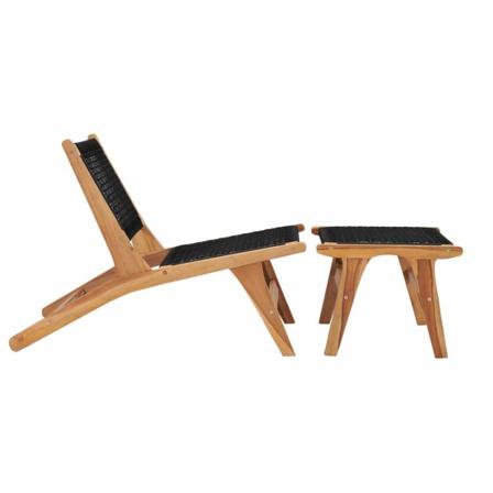 Vidaxl Trädgårdsstol Med Fotpall Massiv Teak Och Rep Brun