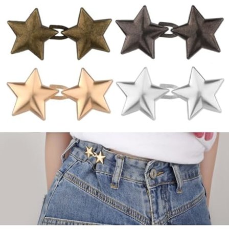 4 Sett Stjerne Jeansknapper, Ingen Syng Behov Avtakbare Metall Jeansknapper for Løse Jeans Bukser Midje Strammer Pentagram