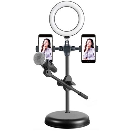 LED-valo 16 cm jalustalla + matkapuhelin- ja mikrofoniteline