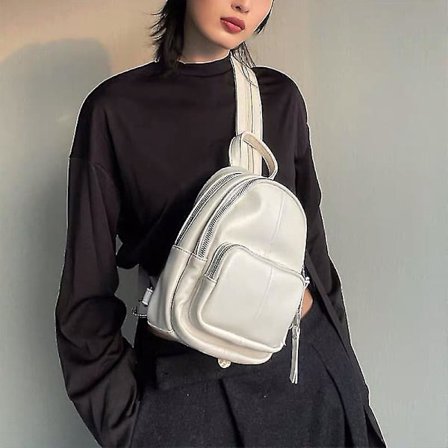 Ryggsekk Dame Ny Trendy All-match Gå Ut Skulder Bag Bryst Bag Myk Lær Ryggsekk 1 Hvit