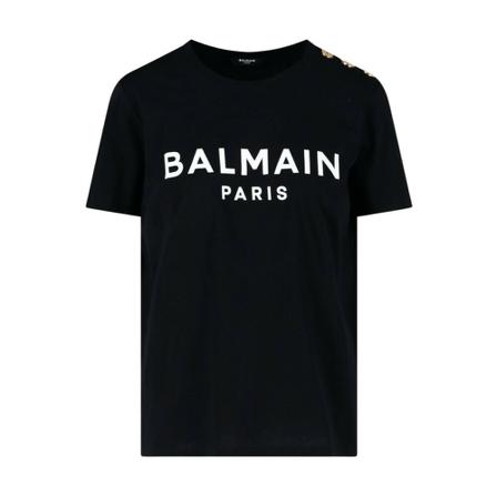 Balmain, T-Shirt With Logo Print Zwart, Dames, Maat:S