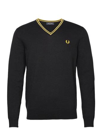 Classic V/N Jumper Neulepaita V-kaula-aukko Musta Fred Perry