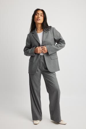 NA-KD Pantalon de tailleur droit rayé à taille basse - Pantalon taille basse - Gris,Stripe - EU 40
