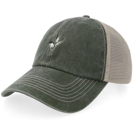 Iconic - Grön trucker Keps - Green Bird Olive/Stone Vintage Washed Trucker @ Hatstore