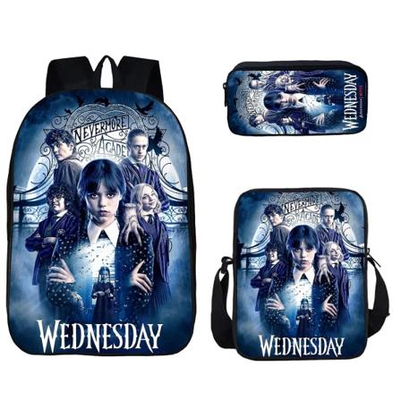 Creative Fashion Wednesday Addams 3 Print 3st/ set Elev skolväskor Laptop Dagsäck Ryggsäck Lutande axelväska Case style 12