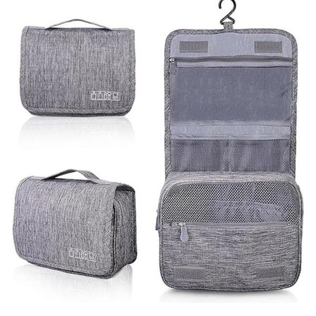 Unisex Toilettaske med Krog til Ophængning Stor Kapacitet Grå Rejsearrangør