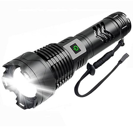 LED Lommelygte Genopladelig 120.000 Lumen, Ekstremt Lysstærk med Zoombar IPX5 Vandafvisende Lommelygte med 5 Tilstande til Udendørs Camping