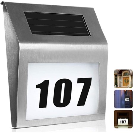 Solcelledrevet husnummer med lys