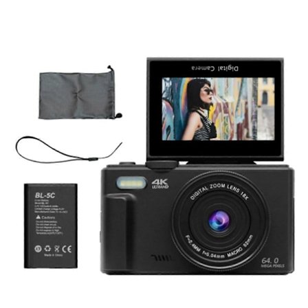 Digitalt Fotokamera 4K 18X Digital Zoom Vintage Vlog Videoopptaker 180 Flip Skjerm Selfile Cam-Perfet