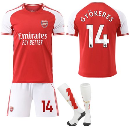 25-26 Arsenal Hjemme Fotballdrakt Sett for Barn med Sokker Nr 14 Gyökeres