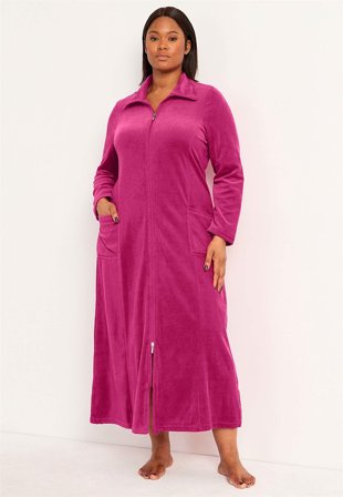 Cellbes of Sweden - Lang morgenkåpe i velour Wilma i cerise for damer i størrelse 38/40