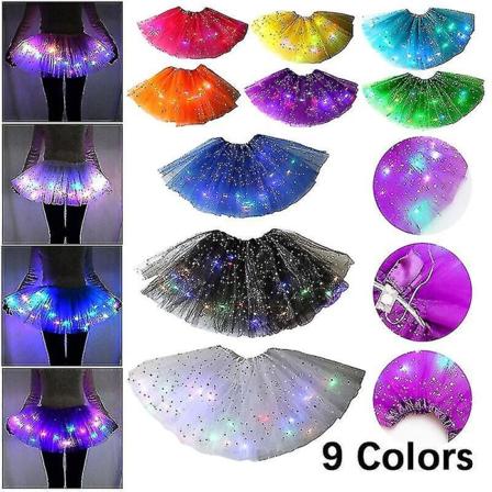 Dam led kjol Light Up Star Dance Kjolar Layered Balett Tutus Elastisk Mesh Tyll Minikjol Fest Karneval Kostym Black none