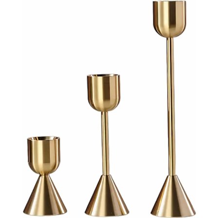 Mässing Guld Ljusstake, Set med 3 Ljusstakar, för Bord Mantel Bröllop Inflyttningspresent
