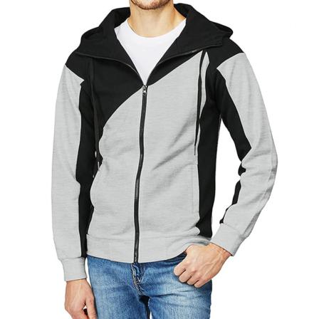 Män Color Block Zip Up Huvjackor Med Fickor Sweatshirt