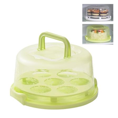 Kakebærerdeksel, bærbar kake cupcake bærer med lokk og håndtak Rund kakebeholder(grønn)