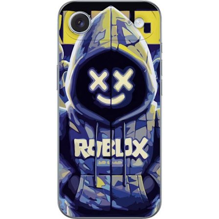 Kompatibelt Mobildeksel til Apple Apple iPhone 17 Air Blågul Roblox hettegenserfigur med minimalistisk neonstil og masket ansikt, moderne spillillust