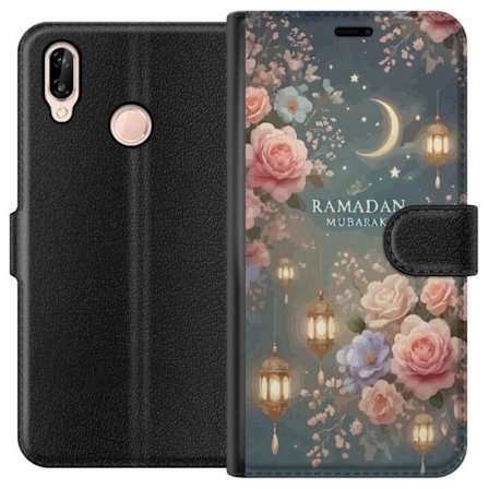 Kompatibel Tegnebogsetui til Huawei P20 lite Mørk fantasy scene med menneske og dæmonisk væsen i ildelandskab med overnaturlig kraft