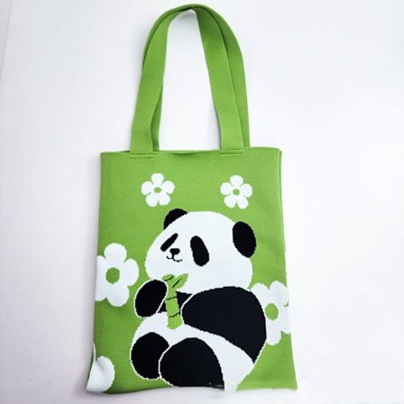 Panda trykt håndtaske indkøbstaske GRØN