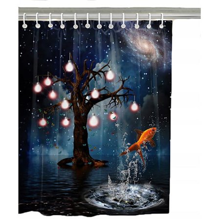 Duschdraperi med 12 ringar för fixering, 150x180 cm, fiskrum(A)