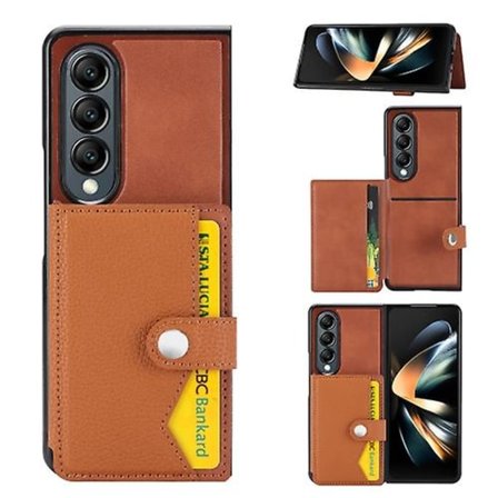 For Samsung Galaxy Z Fold3 5g Litchi Mønster Enkelt Knapp Kort Holder Mobiltelefon Deksel