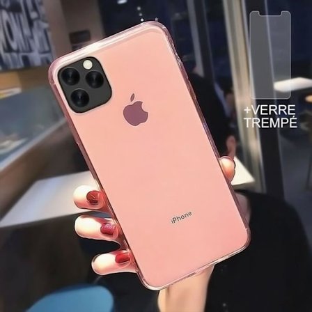 Coque Silicone - E.F.Connection - för iPhone 13 mini - Rosa - Ultra slim - 2 Härdat Glas