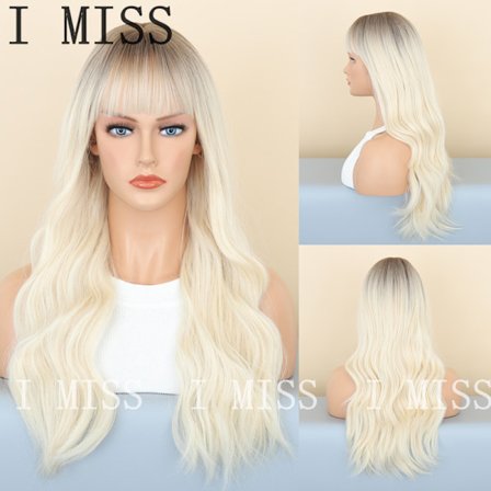 Naturlig syntetisk peruk med lugg, mjölkplatina och sidlockar