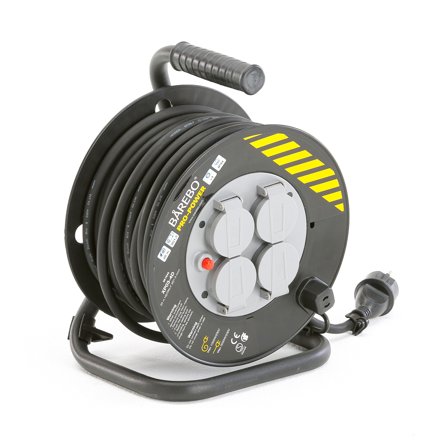 Kabeltrommel IP44 mit 4 Anschlüssen, 20 Meter, schwarz