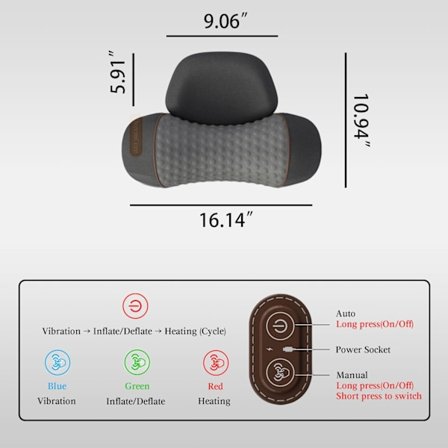 3-i-1 Nackmassagekudde med Värme, Dragkraft & Vibration - Ergonomisk Smärtlindring för Nacke Rygg Axel, Ljusgrå