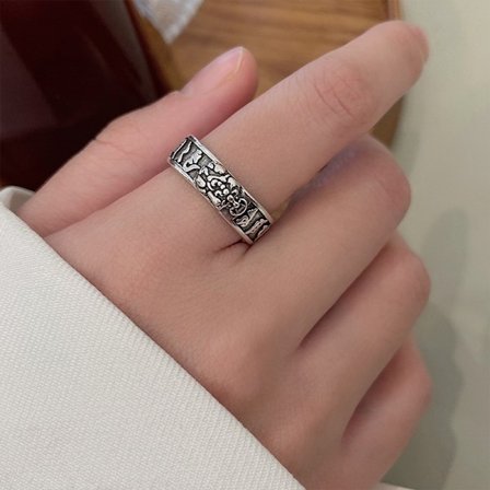 Pixiu-ring for kvinner for å tiltrekke seg rikdom, europeisk og amerikansk overdreven smykkedesign, nisje retro nasjonal stil 925 sølvring falmer ikke