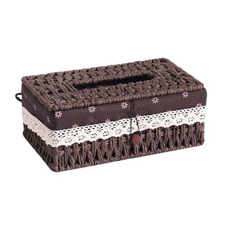 Handgjord Rattan Tissue Box, Rektangulär Tissue Box Dispenser, ZQKLA