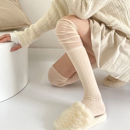 Lårhøye sokker, ensfargede sokker, BEIGE Beige