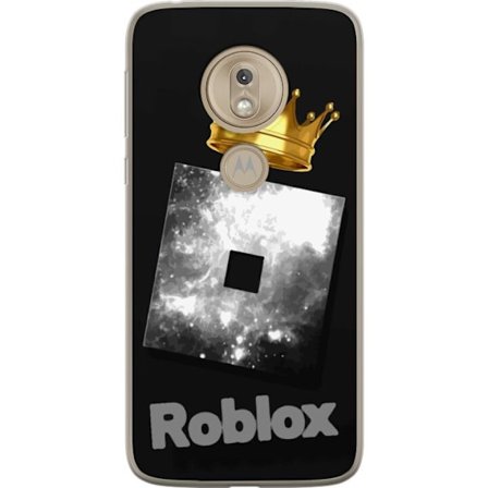 Kompatibelt Mobildeksel til Motorola Motorola Moto G7 Play Minimalistisk svart og sølvfarget Roblox-symbol med gylden krone og luksuriøs gamer-estet