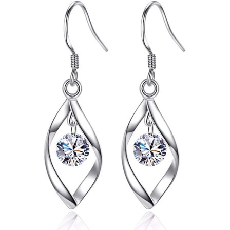 Sølv Dråbe Øreringe til Kvinder, 925 Sterling Sølv Hænge Øreringe med Blå/Hvid/Pink Cubic Zircon, Allergivenlige