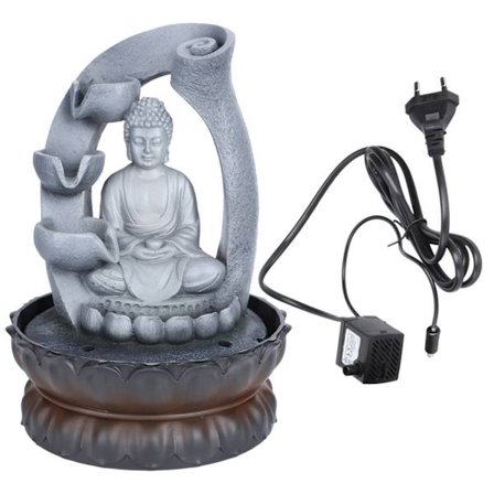 Unik Buddha-bordfontene i harpiks med lys til hjemmekontor - EU-kontakt 220V