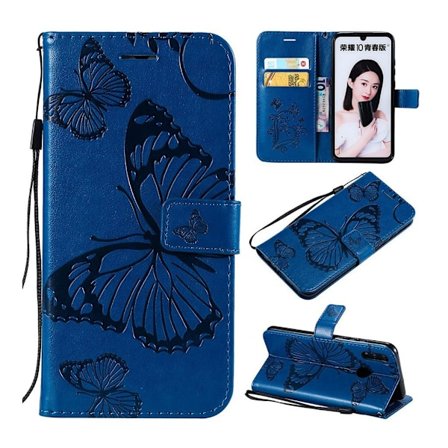 Huawei P Smart 2019 trykt sommerfugl læder flip etui - Blå