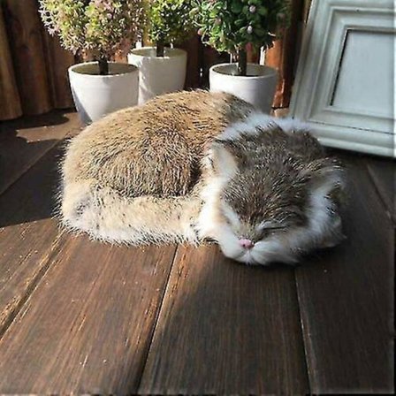 Realistisk Sovende Katteplysj Falsk Pels Livsstørrelse Pelsdyr (Brun)