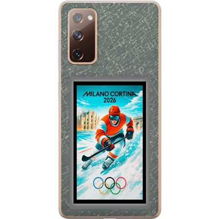 Kompatibel Mobilcover til Samsung Galaxy S20 FE Curling illustration med spillere og sten på isen, Milano Cortina 2026, snedækkede stænk og olympis